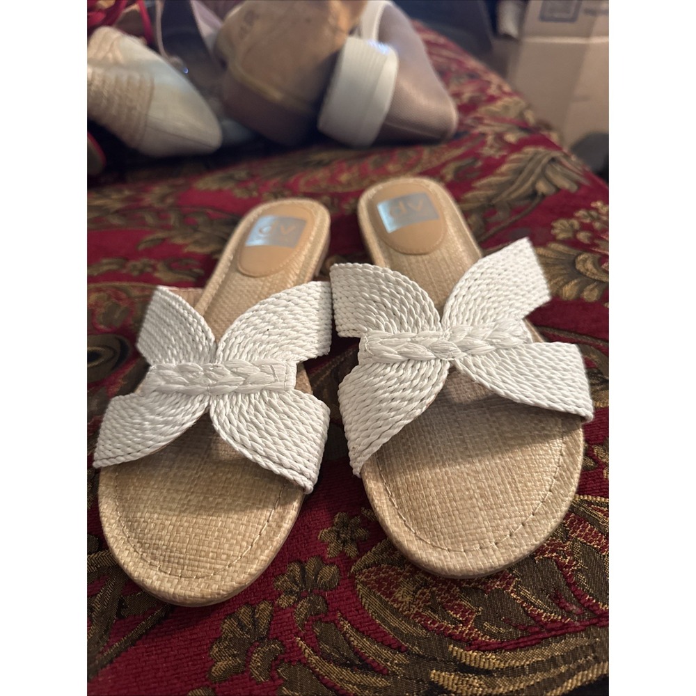 Dolce Vita Geeya Rafia Flat Slide Sandal (Women's) - Ivory - Sz 8